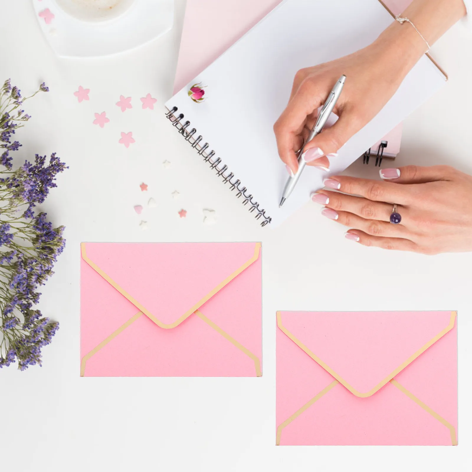 50Pcs Sophisticated Gold-Bordered Compact Envelopes for Thank You Notes Wedding Placeholders Gift Cards Greeting Cards Business