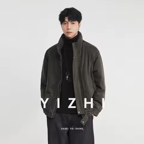 American Retro Men's Down Jacket Pilot Jacket 2025 Winter New Warm Stand Collar Long Sleeve Top Loose Jacket