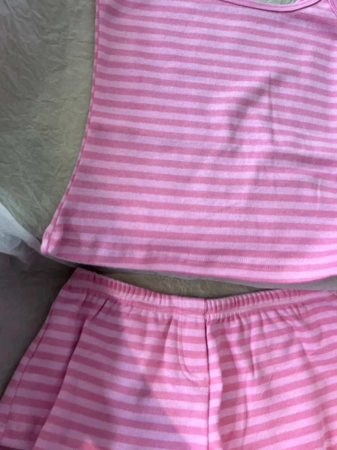 Cute Pink Striped Shorts Sets Women Summer Sleeveless Crop Tank Top+Three Buttons Shorts Sweet Cute Home Cozy Slim Two-piece Set