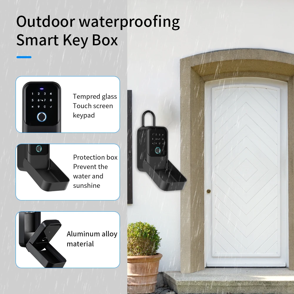 Waterproof Key Safe work with TTlock/Tuya APP Fingerprint Bluetooth Key Box Wall Mount Security Lock Box Safety Box Padlock