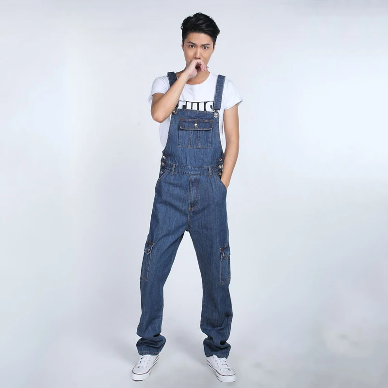 Men's Denim Suspenders Korean Overalls Multi-Pocket Jeans Loose Plus Size Suspenders Jeans For Men