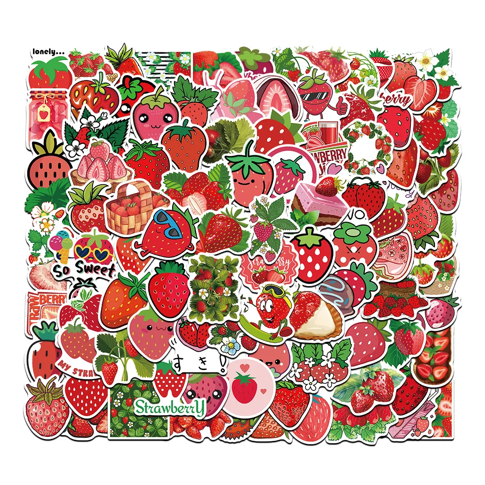 50/100Pcs Watercolor Strawberry Cartoon Diary Journal Paper Stickers Scrapbooking Stationery Luggage Kid's Toys Decal