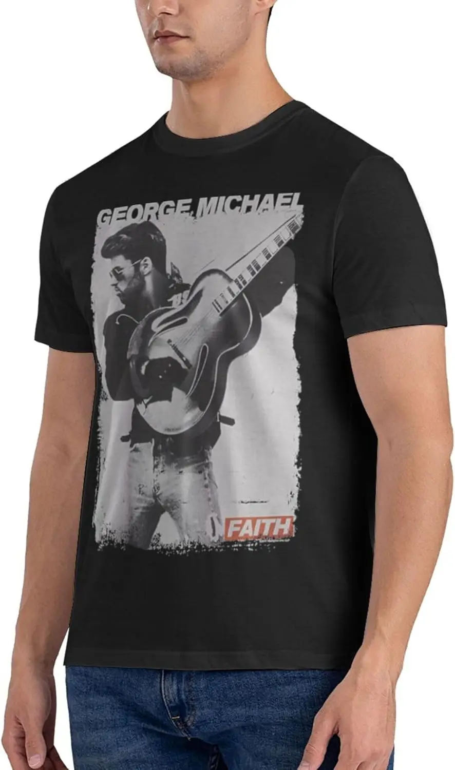 Camisetas de George Music Michael para hombre, camisa informal de manga corta con cuello redondo de algodón de verano, camisetas Unisex negras