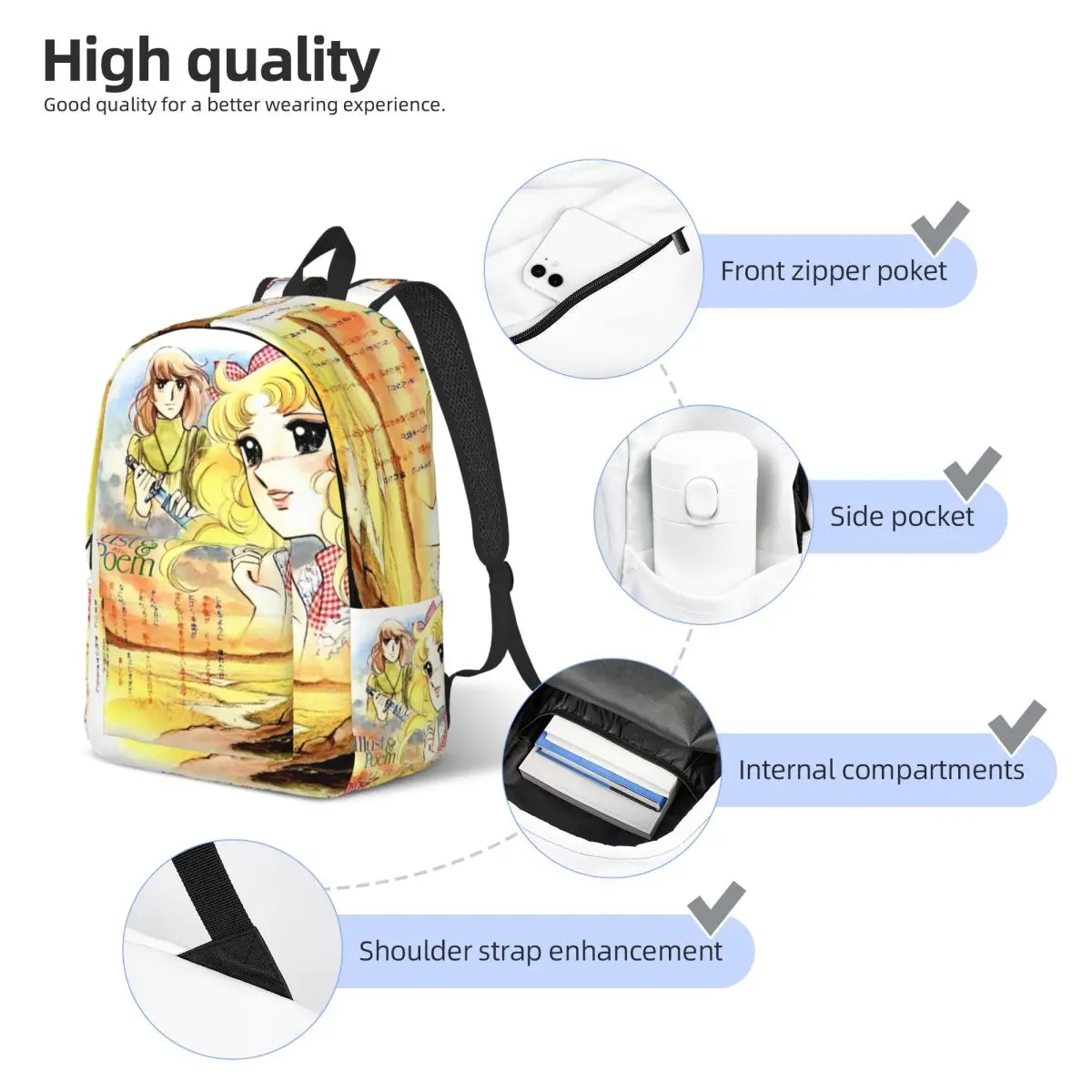 Candy Candy  Anime Cute Cool Backpack Sports High School Kawaii Japanese Daypack for Men Women Laptop Computer Canvas Bags