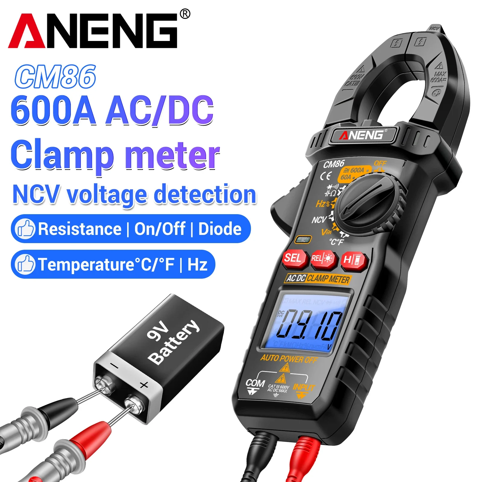ANENG CM86 6000 Counts Digital Clamp Tester AC DC Volt Amp Resistance Capacitance NCV Voltage Detection Household Measuring Tool