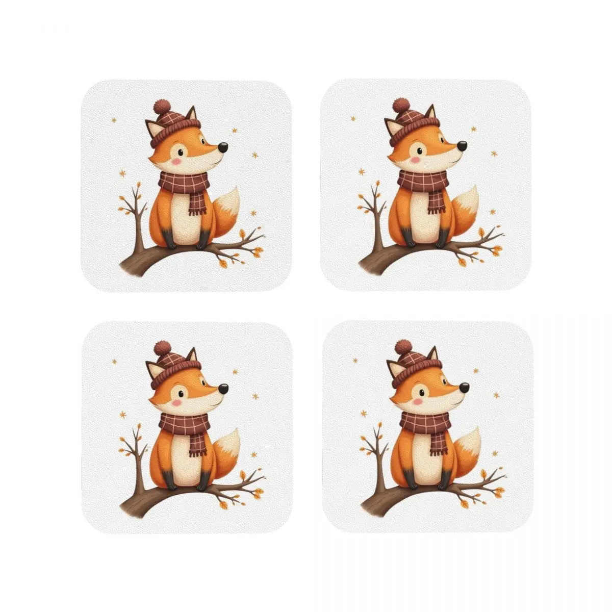

Уютные осенние подставки с лисой, кухонные салфетки, изоляционные коврики для чашек, кофейные коврики для декора, домашняя посуда, подушечки, набор из 4 шт.