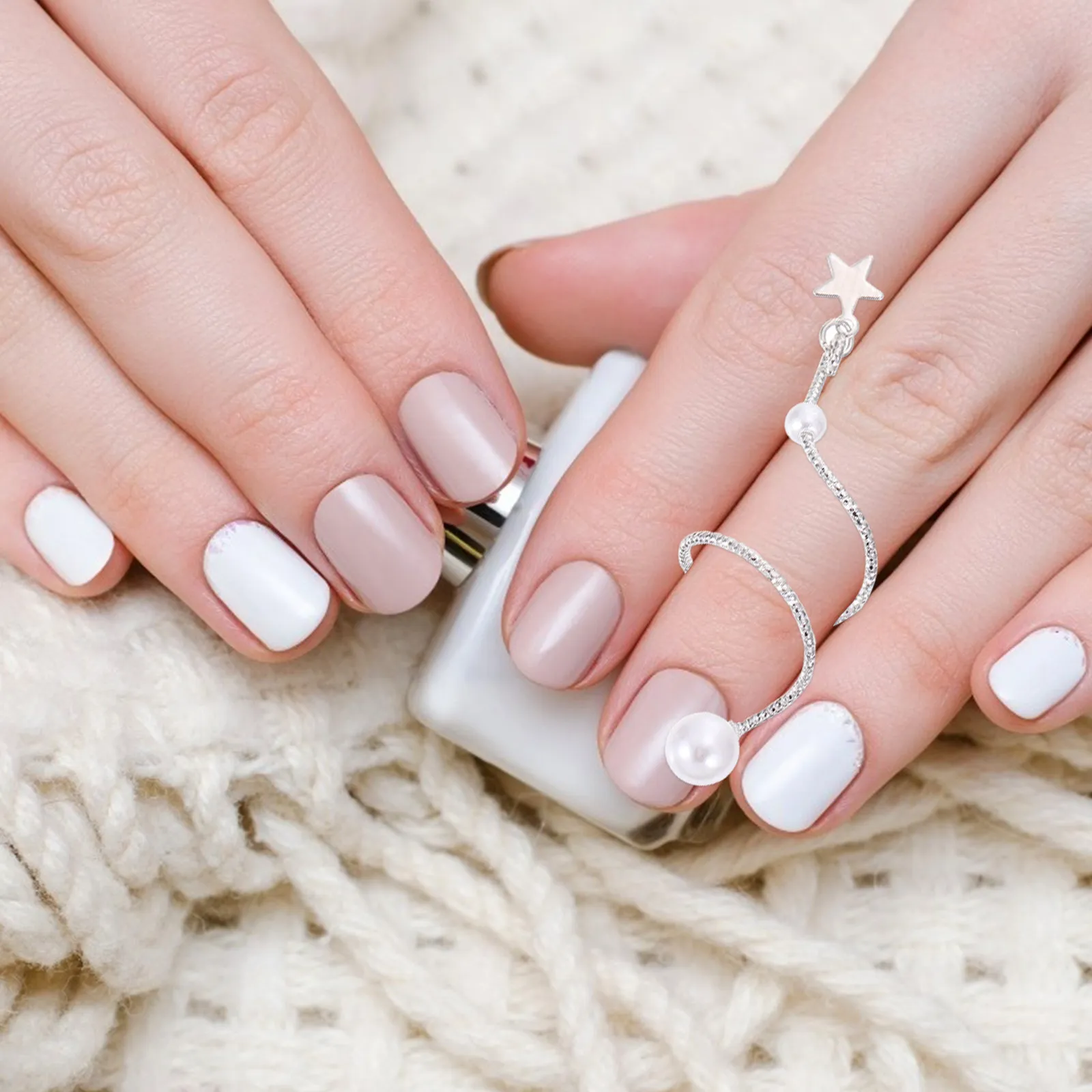 

3Pcs Pearl Ring Chain Nail Art Studs Diamond Decoration Women Manicure Supplies Fashion Jewelry Accessories Nail Art Studs