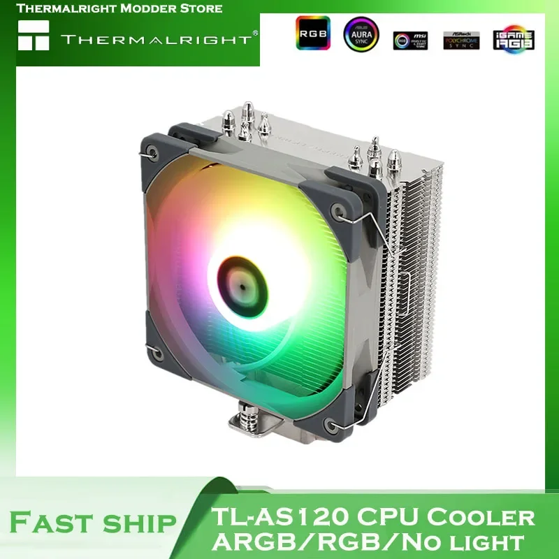 Thermalright 데스크탑 CPU 쿨러 팬 라디에이터, PWM 120mm, 인텔 115x2011 2066 2100 AMD AM4,5V ARGB,TL-AS120