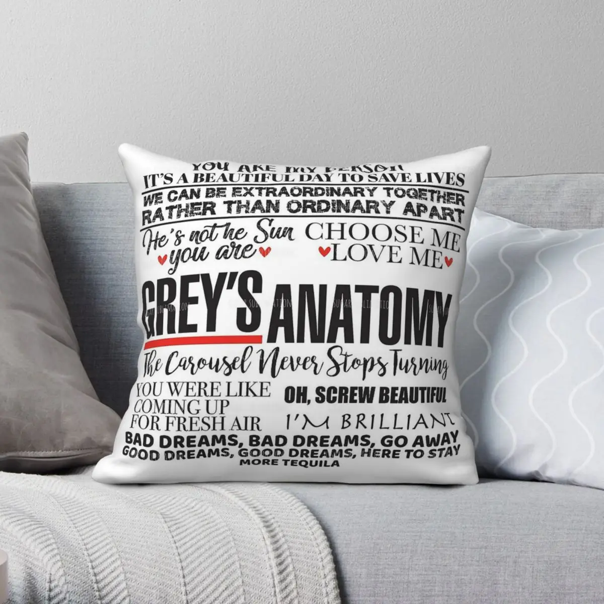 Grey's Anatomy Choose Love Me Square Pillowcase Polyester Linen Velvet Printed Zip Decorative Bed Cushion Cover Wholesale