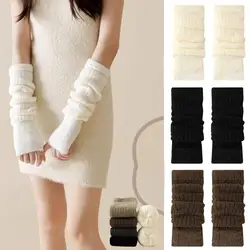 Hot Sale Mink Fleece Fingerless Gloves Women's Soft Winter Warm Luxury Solid Color Plush Knitted Gloves Lolita Jk Arm Warmer Y2K