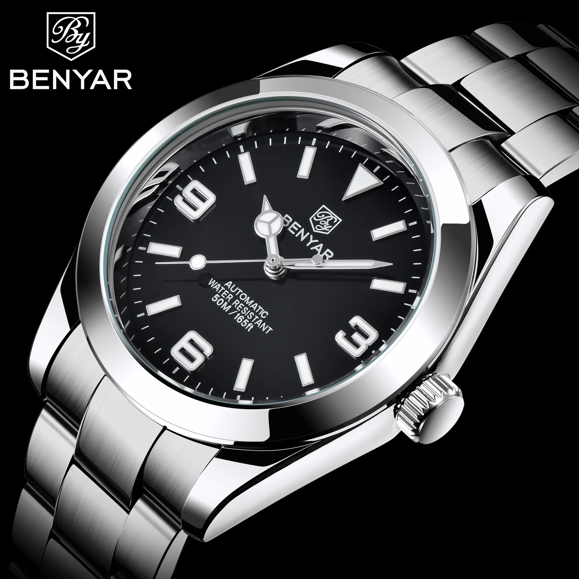 BENYAR 2024 New Men's Automatic Mechanical Watch Business Sports Luxury Men's Watches 50M Waterproof Clock Relogios Masculino