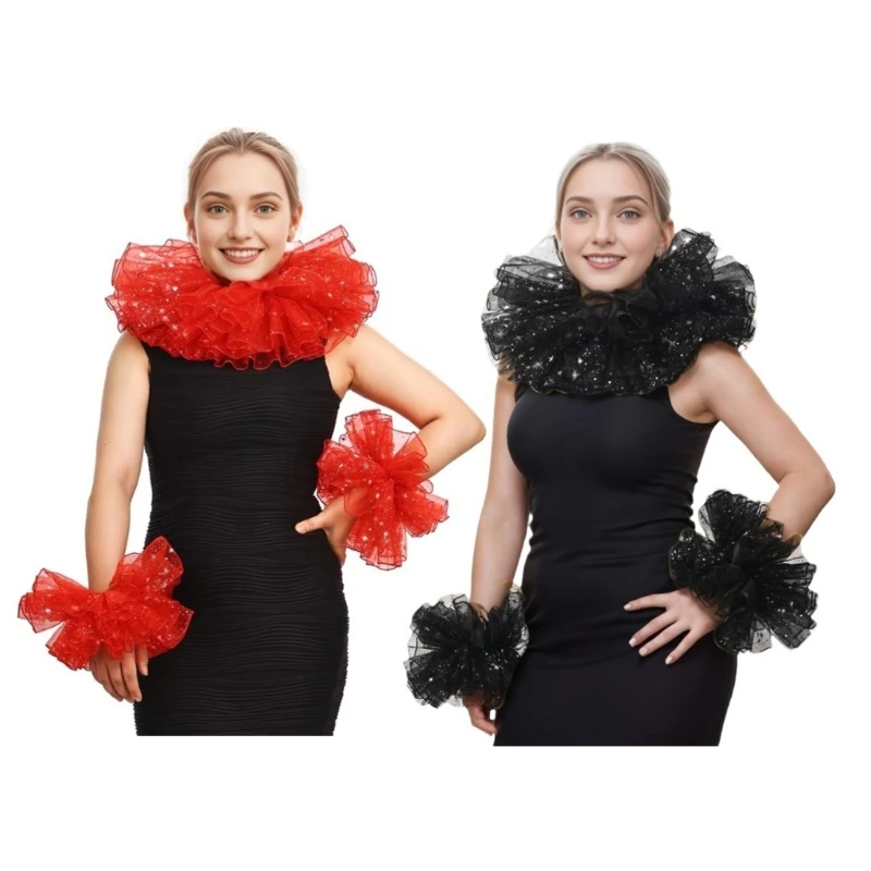 1 Set Detachable Collar with Wrist Cuffs Set Clown Costume Accessories for Woman