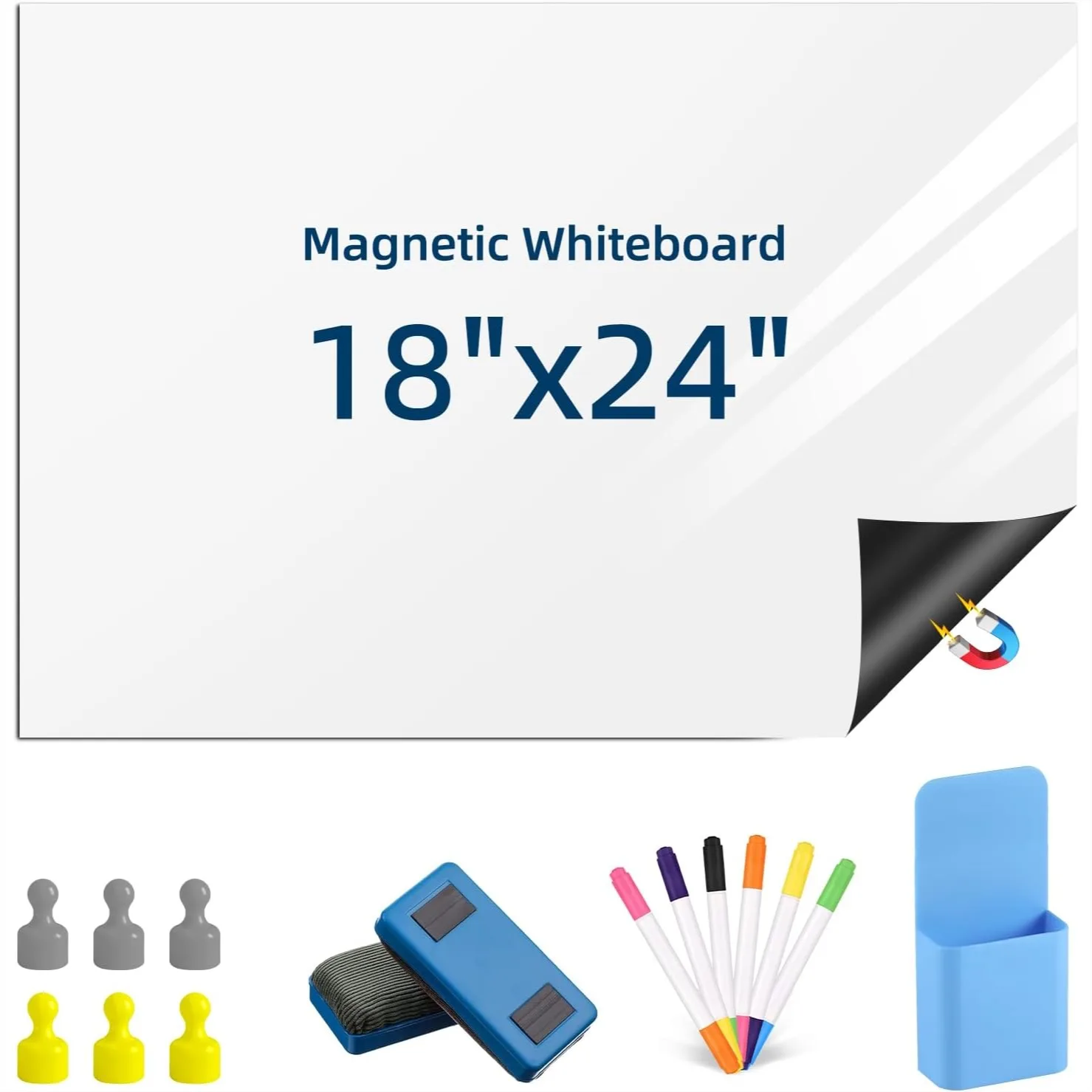 

18x24 Magnetic Dry Erase Whiteboard for Refrigerator, Fridge Shopping List with Marker, Eraser & Magnets