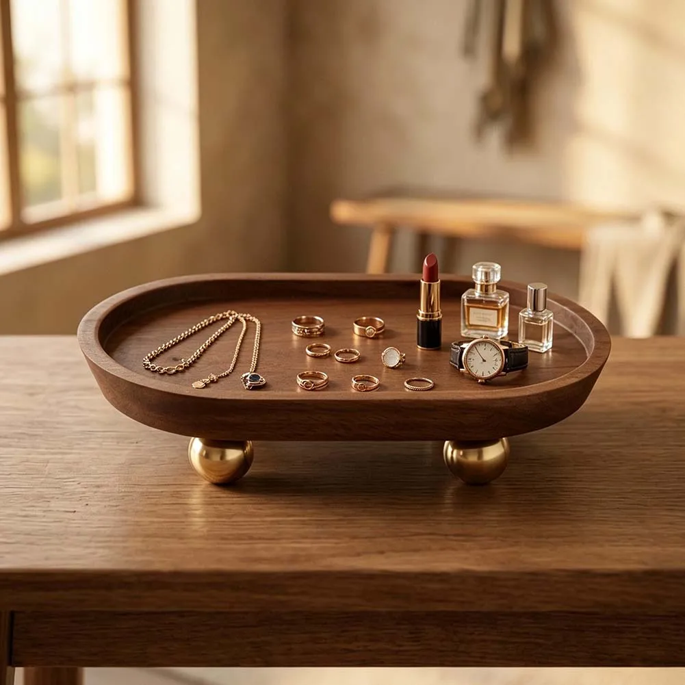 Natural Solid Wood Tray For Keys Jewelry Aromatherapy Oil Storage Elegant Round Oval Organizer Decor Home Entryway