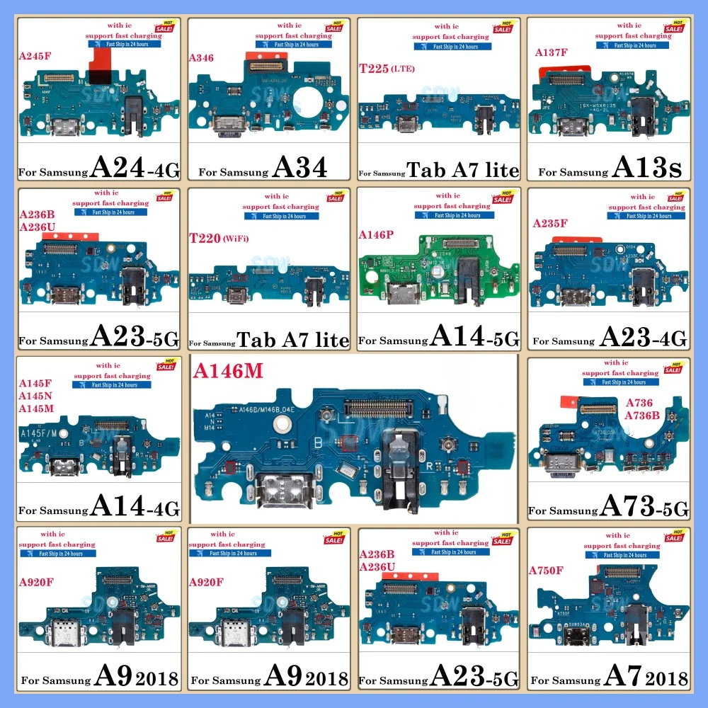 Charging Port For Samsung Tab A7 lite A9 A13s A14 A23 A24 A34 A73 T220 T225 A750F A920F USB Doct Connector Charger Flex Cable