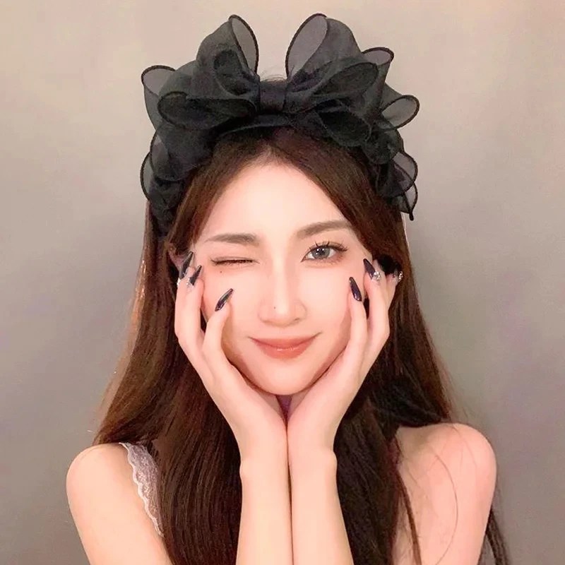 New Fashion Retro Black Mesh Big Bow Headband Women Elegant Temperament Bow Headband Headwear Sweet Cute Girls Hair Accessories