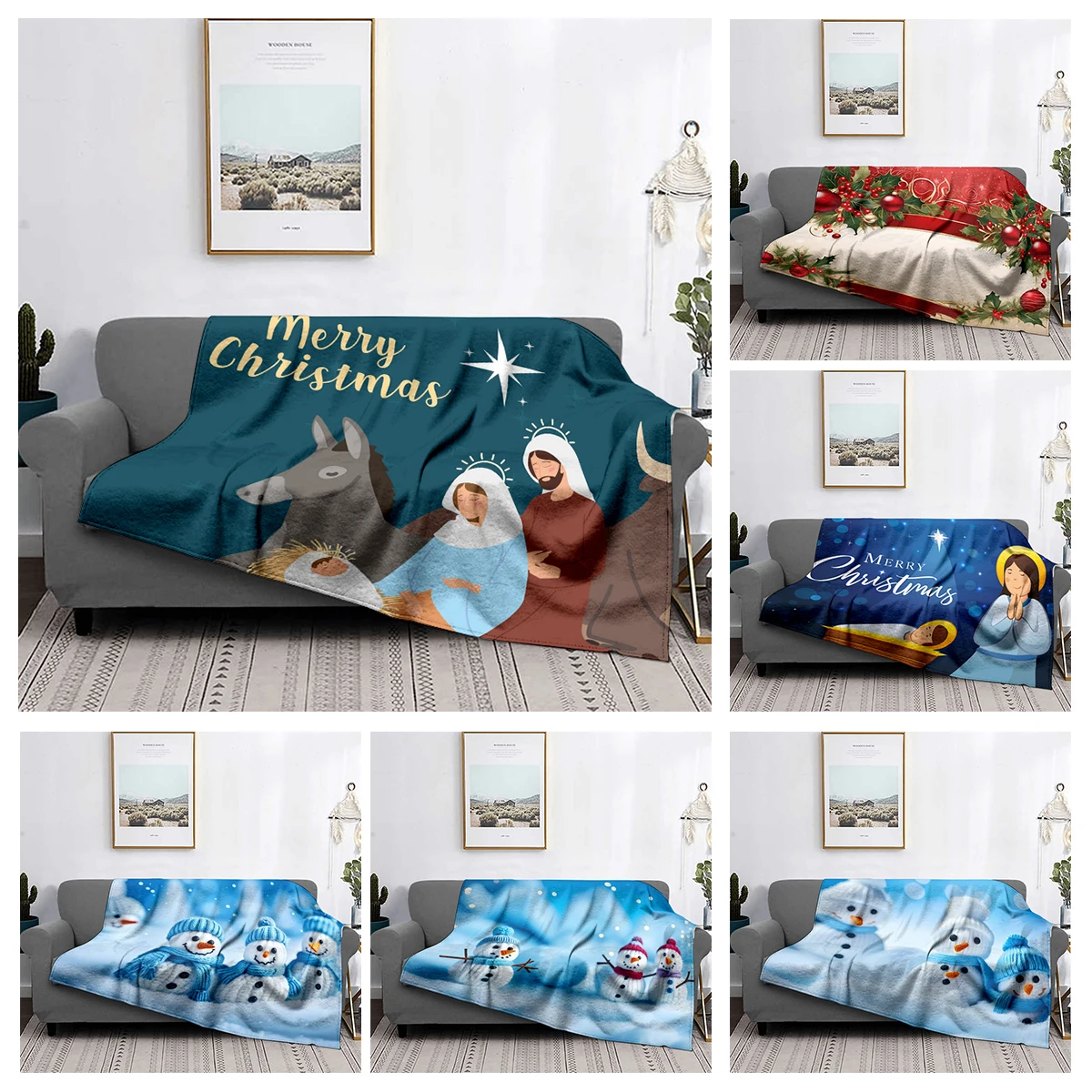 Home decoration plush Throw Sofa blanket Bedspread bed fluffy soft blankets decor Plaid Modern morandi winter Merry Christmas