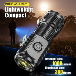 Mini Powerful 3*F350 LED Flashlight USB C Built-in Battery Rechargeable Torch 5 Modes Lamp with Tail Magnet Tactical Lantern