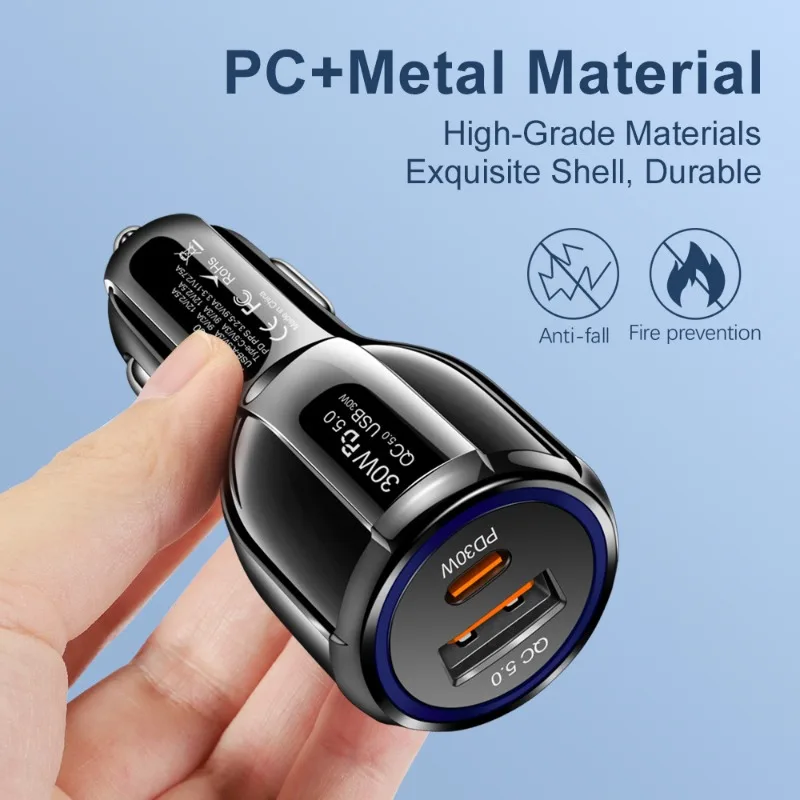 Caricabatteria per auto 48W60W Caricabatteria per auto a 2 porte Ricarica rapida QC3.0 QC5.0 PD20W PD30WCar Carica flash per accendisigari per telefoni
