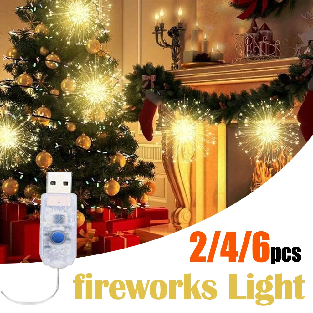 Arbre de noël suspendu feu d'artifice lumière chaîne de glace fée lumières bricolage Starburst lampe pour jardin guirlande de noël Festival