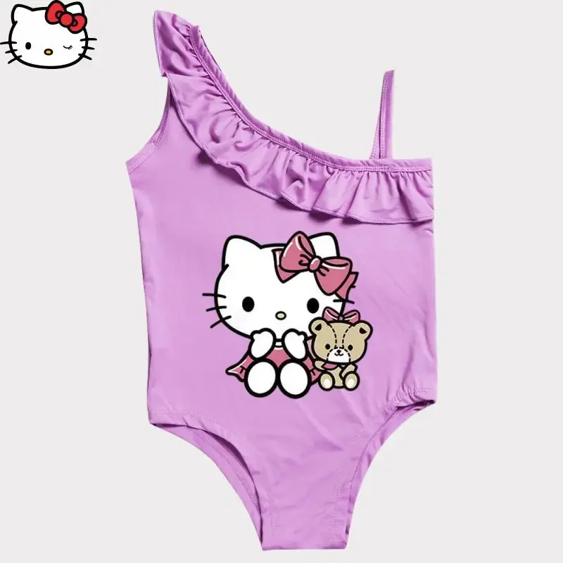 

Купальник для девочек с рисунком «Hello Kitty», Sanrio Kawaii, аниме, детский летний новый купальник на подтяжках, модный быстросохнущий солнцезащитный пляжный купальник