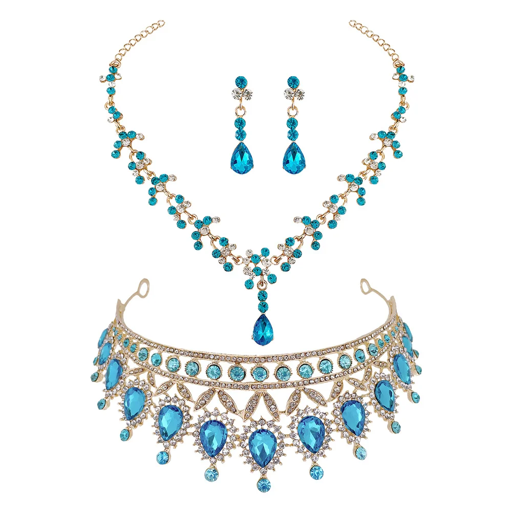 

1 set 1 Set Rhinestone Crown Jewelry Set Bride Earrings Necklace Vintage Tiara Dangle Earrings For Women Wedding Party Gift