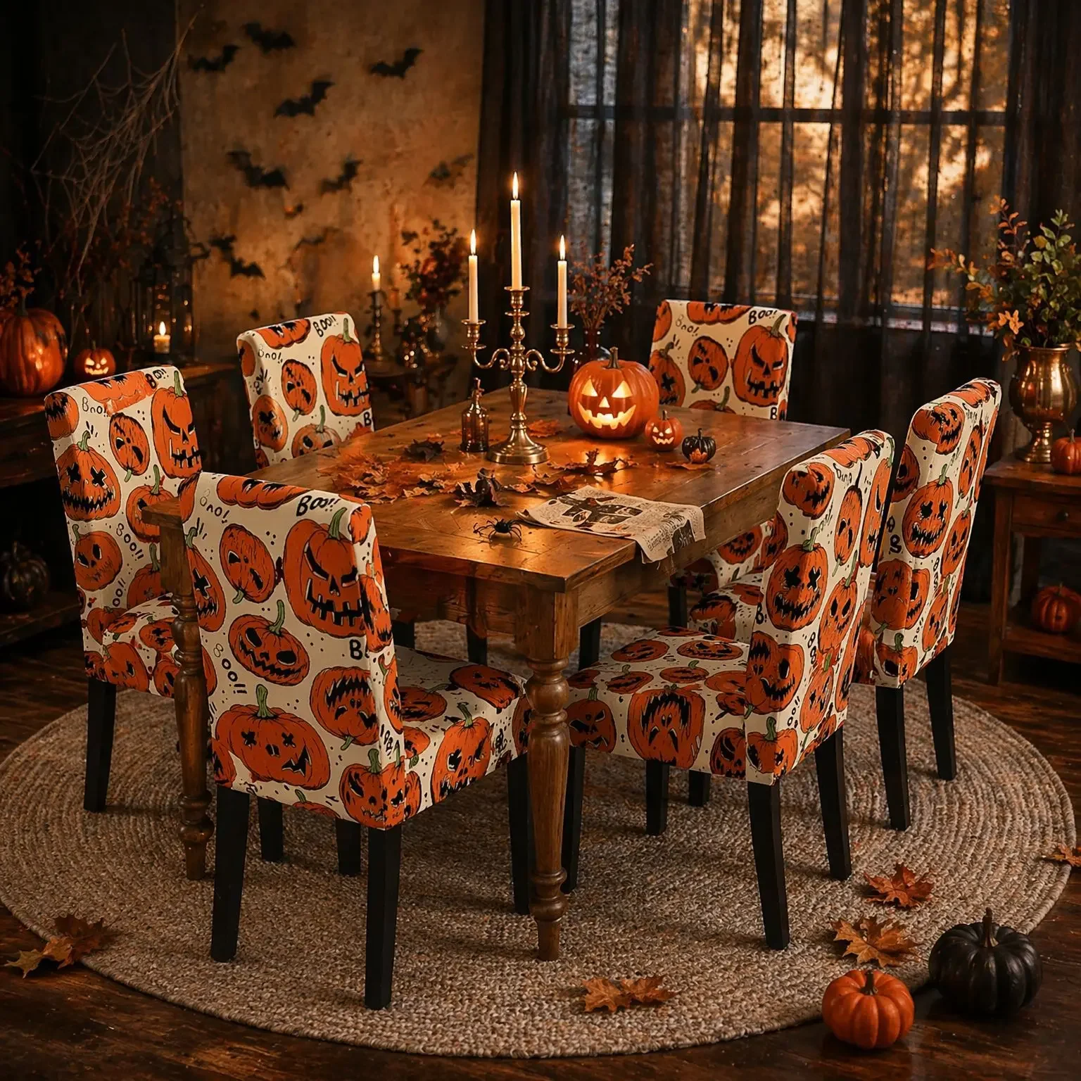 Halloween Stretch Dining Chair Cover All Inclusive Holiday Horror Pumpkin Head Decoration Dust Chair Cover