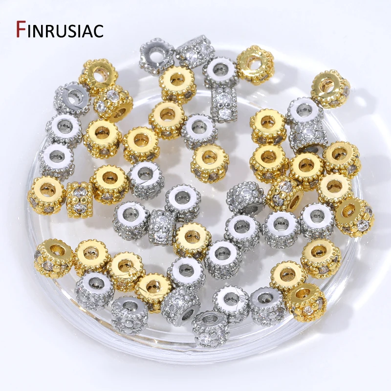 18K Gold Plated Brass Inlaid Zircon Round Spacer Beads for Jewelry,Separator Bead for DIY Necklace Bracelet Making Accessories view 5