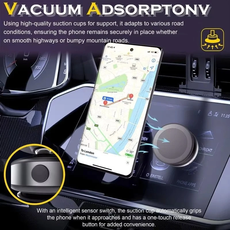 Car Wireless Charging Vacuum Phone Holder 360° Rotating for All Magnetic Function Phones