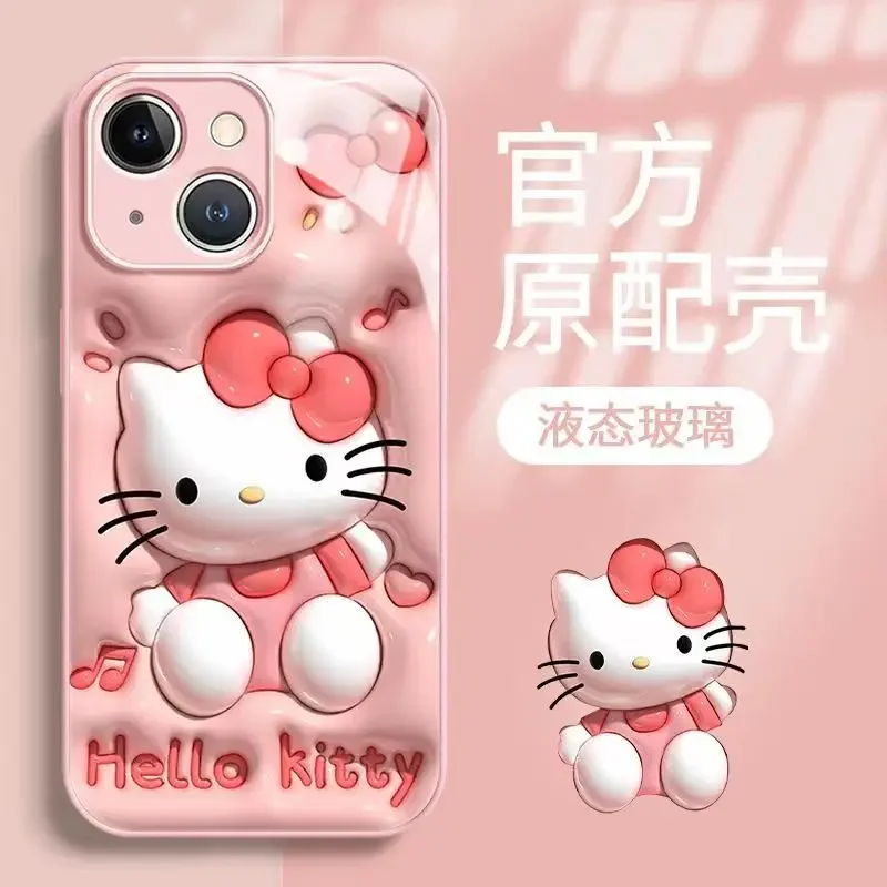 Sanrio Kawaii Hello Kitty IPhone Mobile Phone Case Anime Cartoon Cute Exquisite All-inclusive Glass Mobile Phone Protective Case