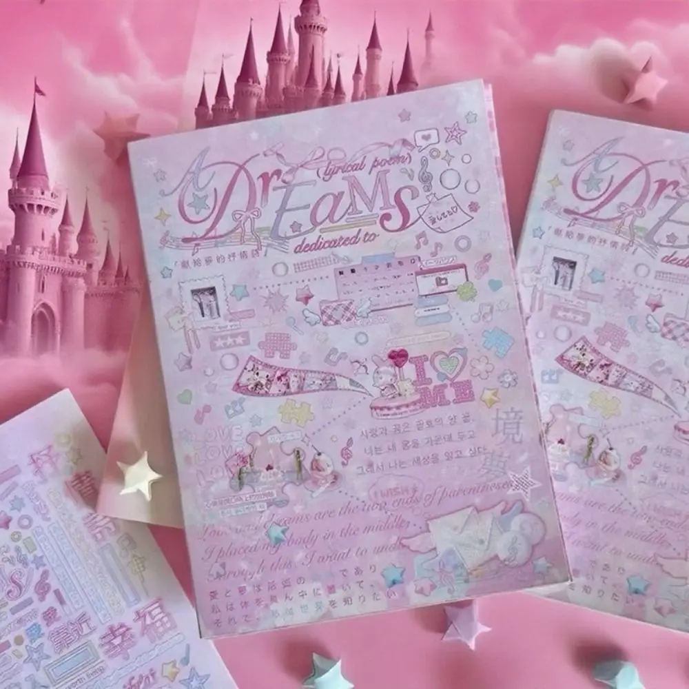 Creative 24 Pages Sticker Book Pink Japanese Style Diary Sticker DIY Cartoon Scrapbook Sticker Stationery Supplies