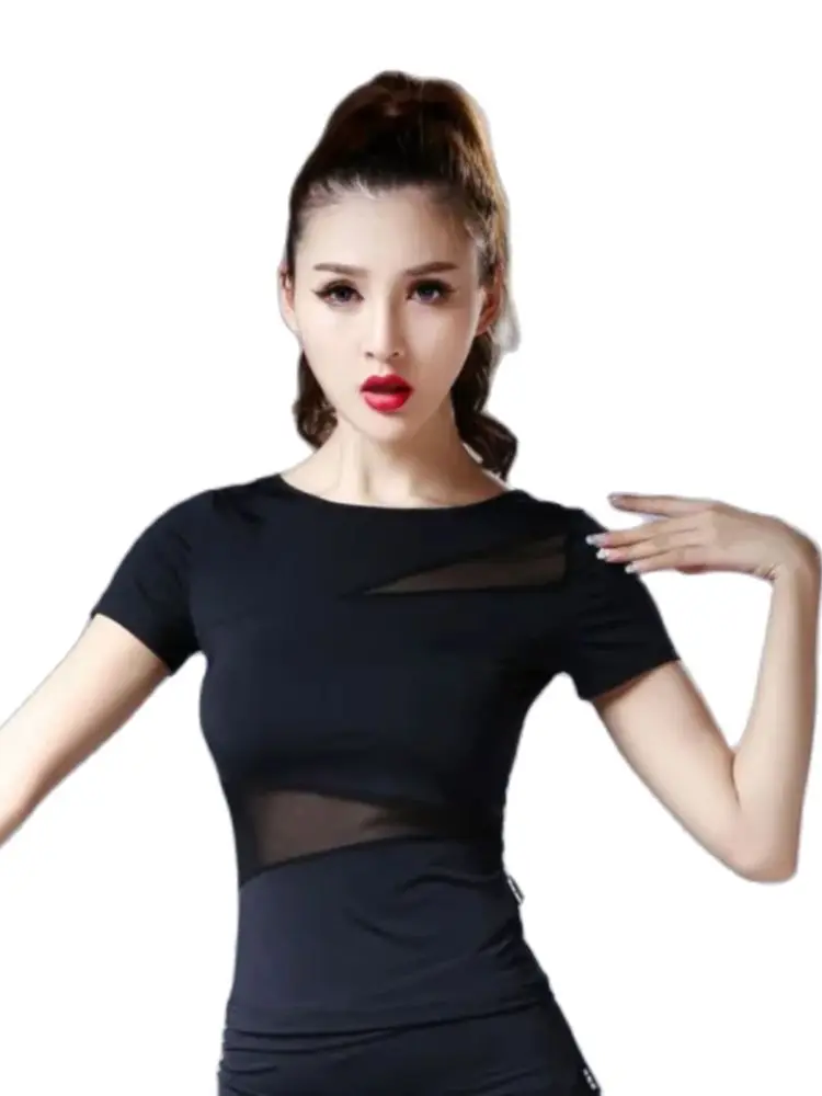 1pcs/lot woman latin dancing top lady black half sleeve blouse cha cha tango waltz dancing top