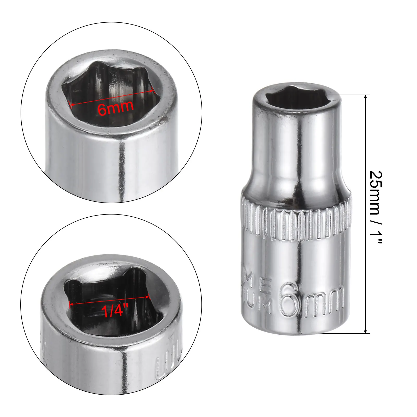 4Pcs 1/4-inch Drive 6mm-13mm Steel Chrome Plated 6-Point Shallow Socket