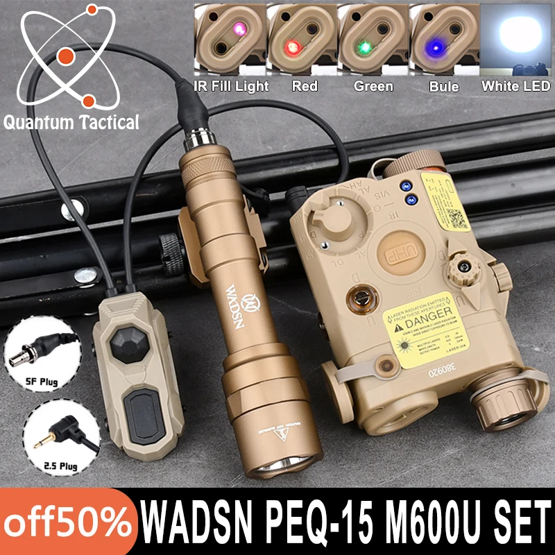 

Tactical Wadsn PEQ15 M600C Flashlight Set M600U ScoutLight IR Fill Light Red Green Blue Laser UNAxon Dual Switch M-Lok Keymod