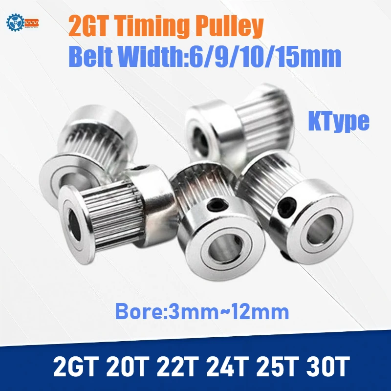 

2GT GT2 Timing Pulley 20/22/24/25/30T K-Type Bore 3-12mm Width 6/9/10/15mm Synchronous Timing Pulley