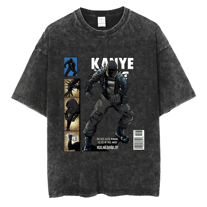 Apper Kanye West Vultures New Donda Album Concert Tour Washed T Shirt Men Harajuku Cartoon T-shirt Retro Oversized Tshirt Unisex