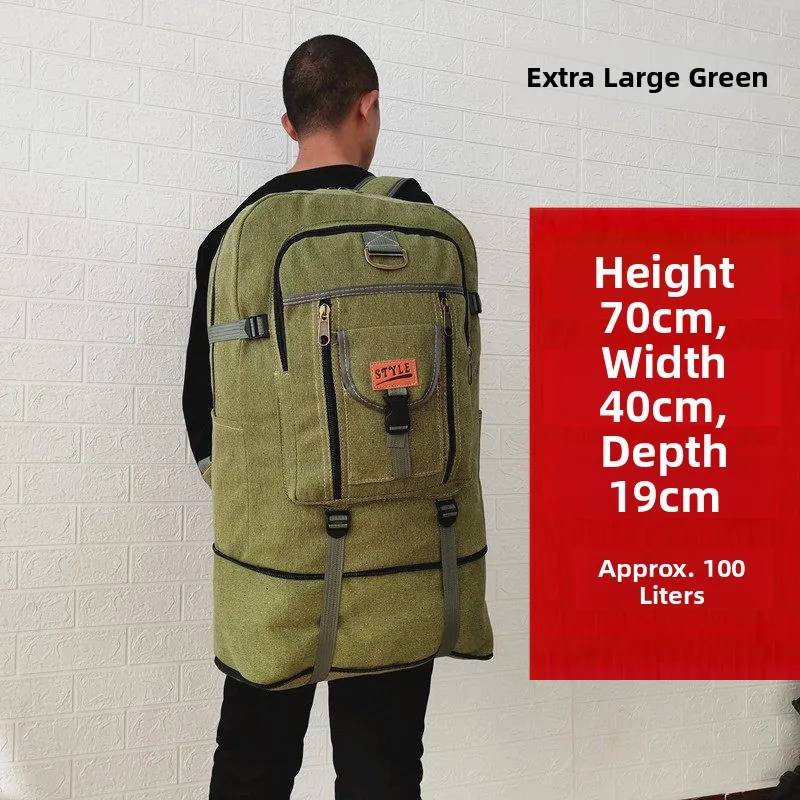 New 100L Extra Large Capacity Thickened Canvas Backpack Double Shoulder Bag for Men And Women Outdoor Travel Suitcase