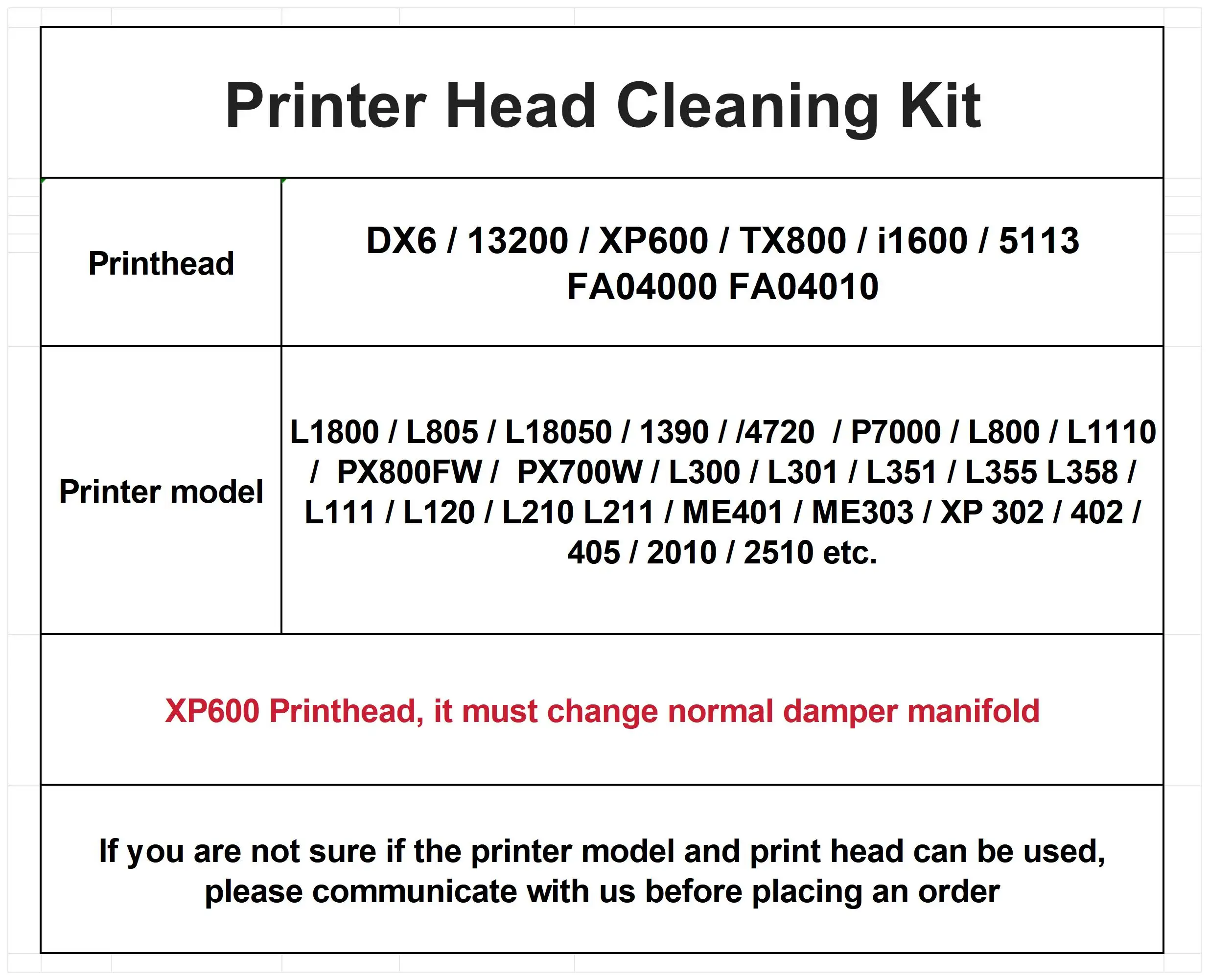 Cabeça de impressão de tinta dtf obstruida, kit de desbloqueio de limpeza de máquina de lavar para epson dx6 i3200 4720 l1800 l805 1390 l800 arruela de cabeça de impressão