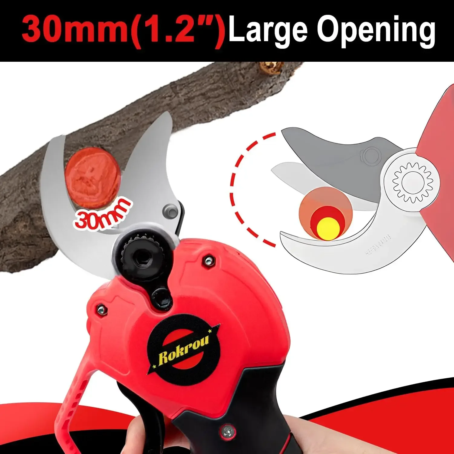 21V Electric Pruning Shears Cordless Tree Pruner Branch Cutter Gardening Scissors With 2 Pack Rechargeable Battery & Replacement