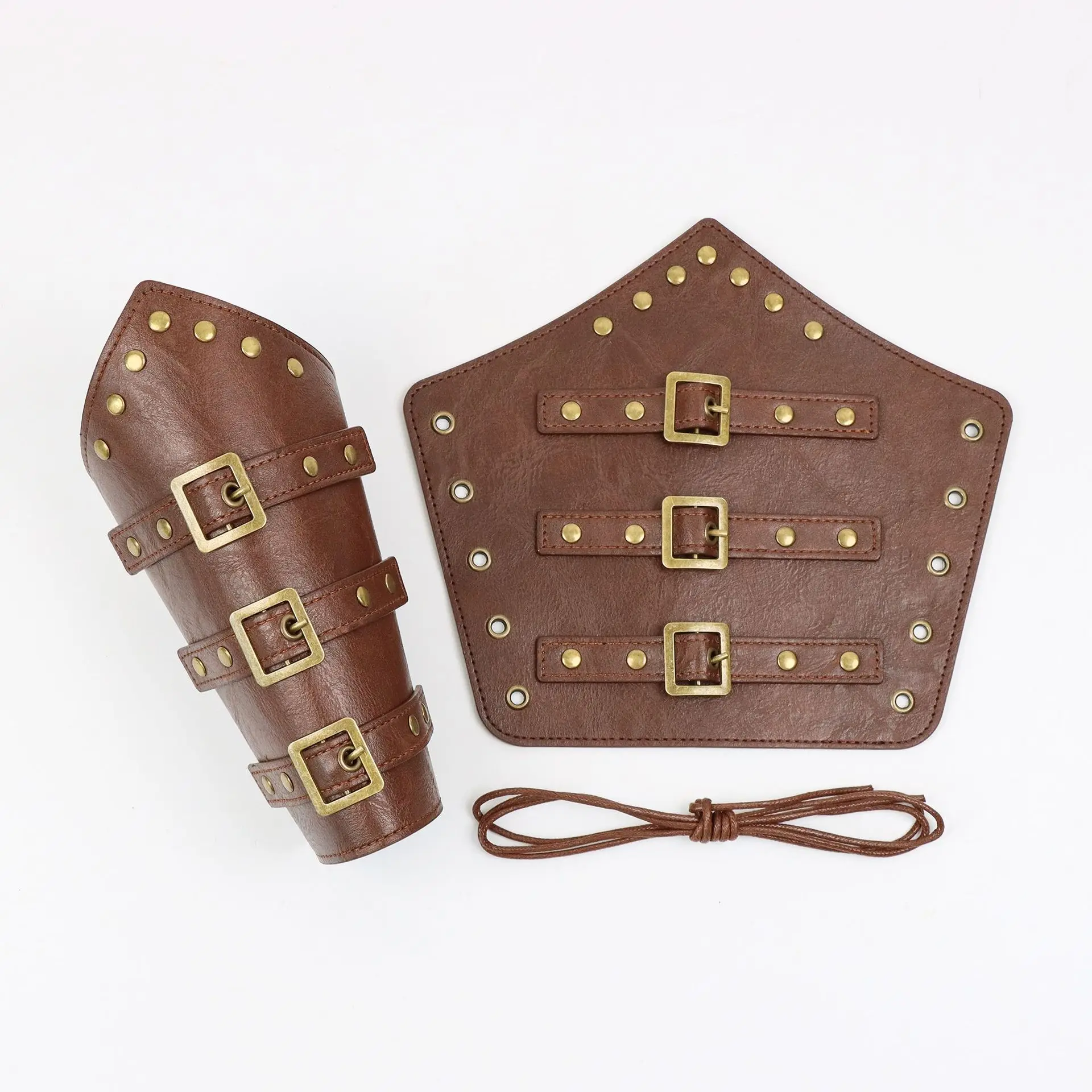Medieval Cosp[ay Props PU Leather Waist Belt Bag Drawstring Coin Purse Skirt Clip Metal Buckle Wrist Guards Renaissance Fairs view 5
