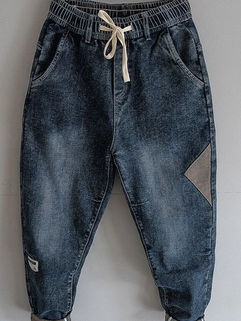 New Arrival Loose Denim Jeans for Men Elasticity Drawstring Cowboy Casual Spring Autumn Designer Men\'s Jeans Punk Harem Pants