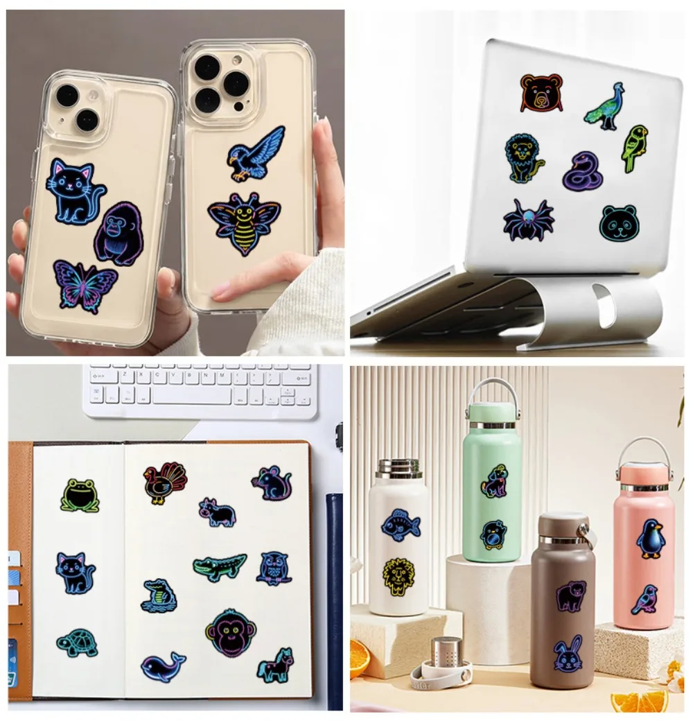 10/25/50 Stück Graffiti Neonlicht Tiere Aufkleber für DIY Dekor Briefpapier Koffer Flasche Telefon Laptop Skateboard Scrapbooking