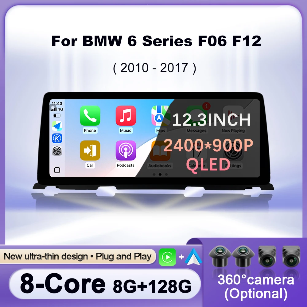 Cámara 360 para BMW Serie 6 F06 F12 2010 - 2017 CIC/NBT Android16 Reproductor Multimedia para Auto Carplay Radio GPS Navegación DSP 12.3''