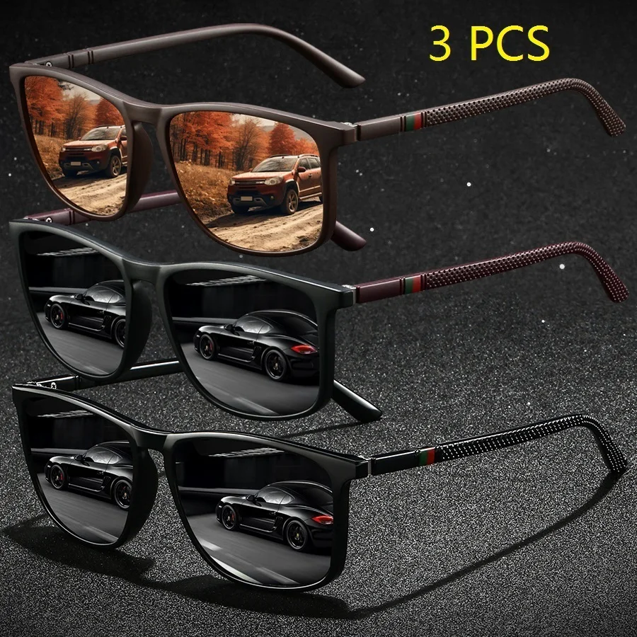 3 Stück Modische Vintage Sonnenbrillen mit bunten Streifen, quadratisch, für Damen und Herren, zum Autofahren, Angeln, Luxusmarke, Designer-Sonnenbrille