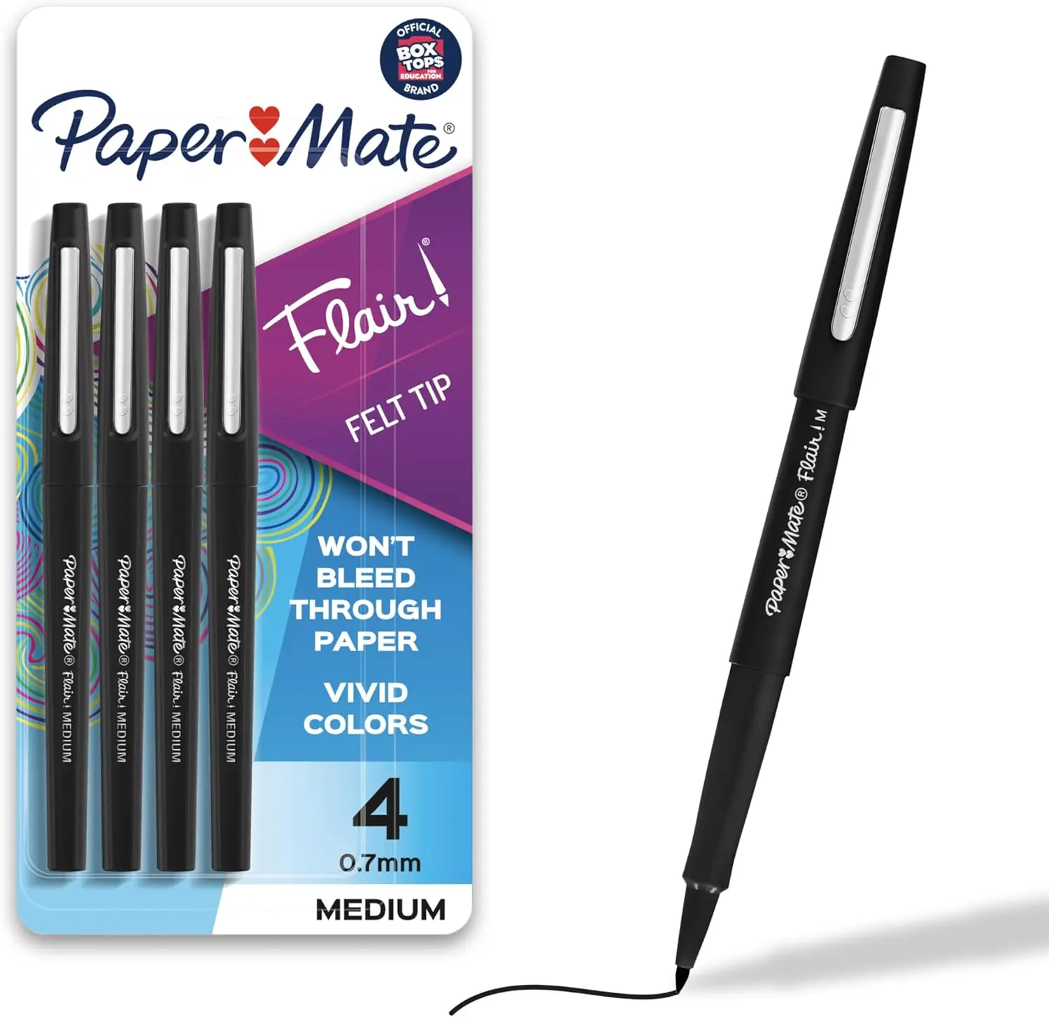 

Felt Tip Pens, Medium Point 0.7mm, Black Ink, 4 Pack for Smooth Writing