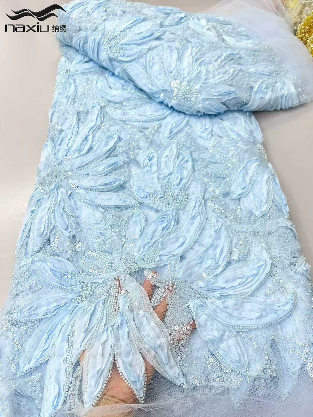 

Роскошная французская сетчатая кружевная ткань Madison, высокое качество, африканские блестки, кружевная ткань для жениха, нигерийское свадебное платье, 5 ярдов