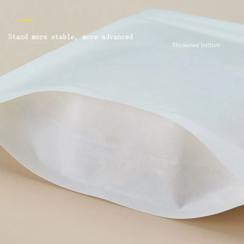 Custom Printed Degradable Food Grade Kraft Paper White Stand Up Zip Lock Tea Zero Food Moisture Proof Package Bags