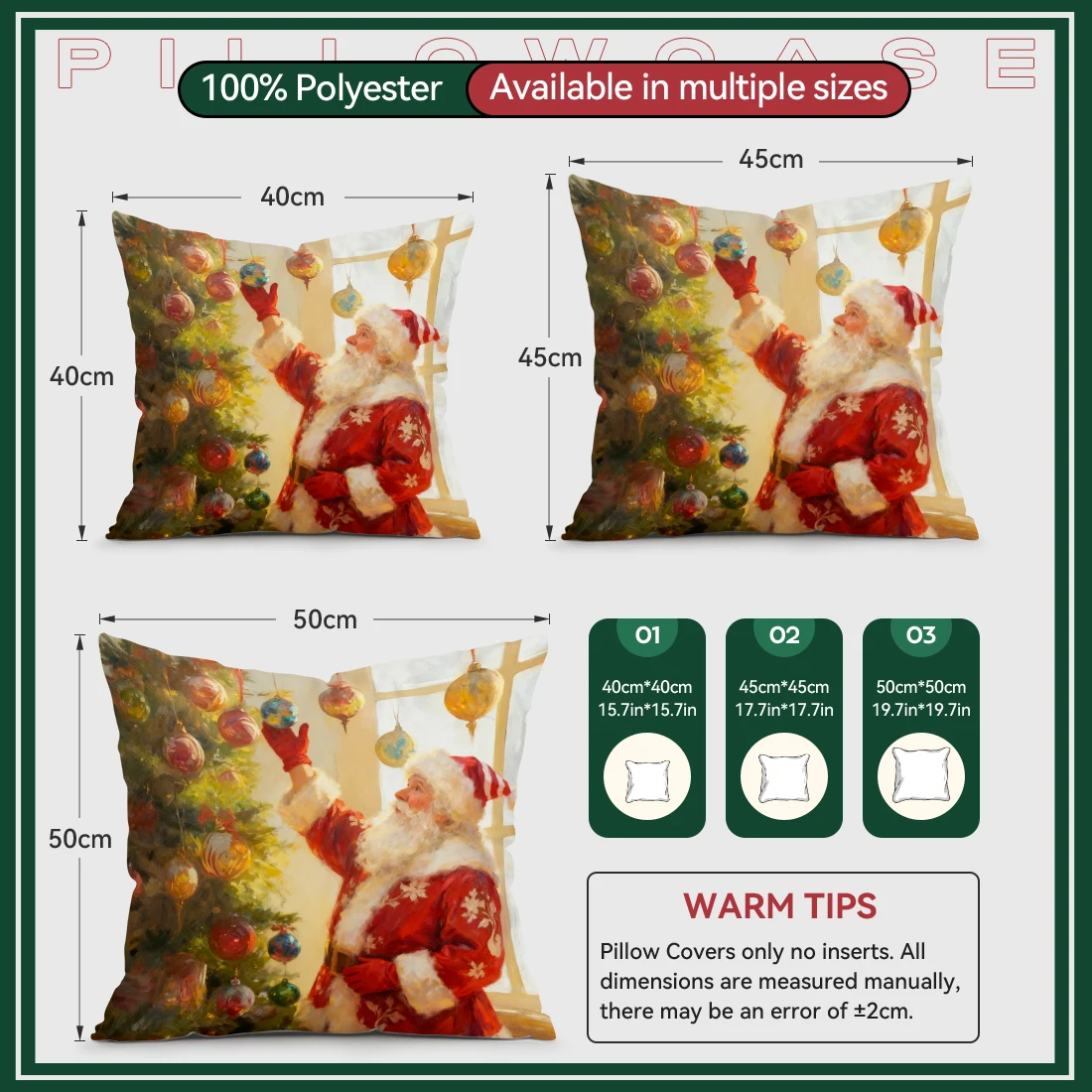 Christmas Theme Cushion Pillowcase Printed Polyester 40/45/50cm Throw Pillowcover Decor Sofa Cushion Pillowslip Home Decor