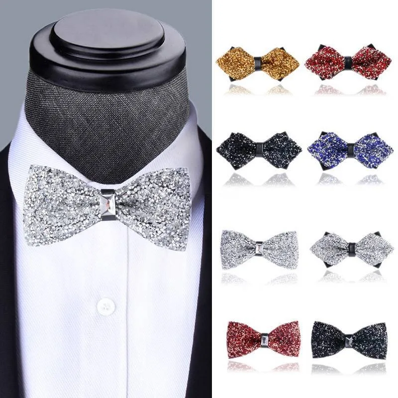 

2025 New Luxury Bow Tie for Men Pointed Square Bowtie for Groom Groomsmen, 3D Crystal British Style Wedding Party Accessories