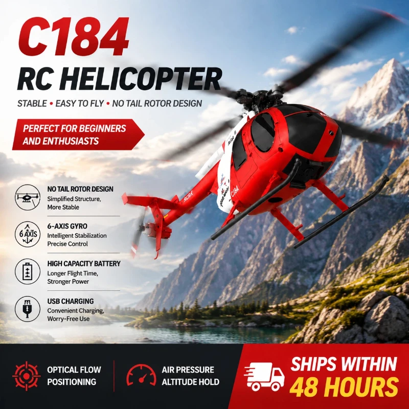 2026 New RC ERA C184 MD500 RC Helicopter 4CH Flybarless 6-Axis Gyro Optical Flow Altitude Hold One Key Takeoff Scale Simulation